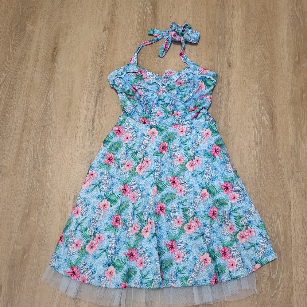 Hot Topic Smocked Pink and Blue Halter Sundress